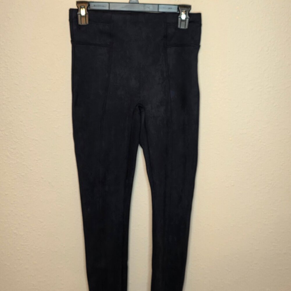 SPANX Faux Suede Navy Blue Leggings, Size Small